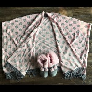 Fleece Pajama Shawl and Slippers